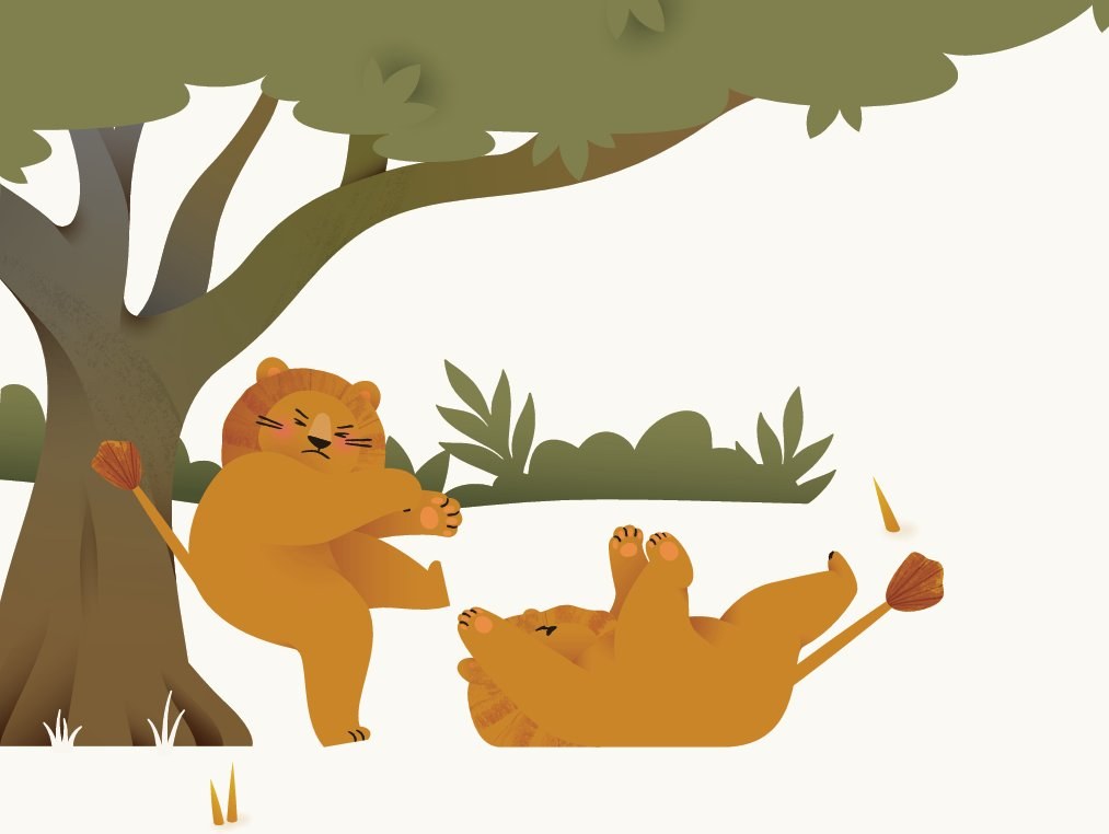 Gil and Pol tumbling under the tree